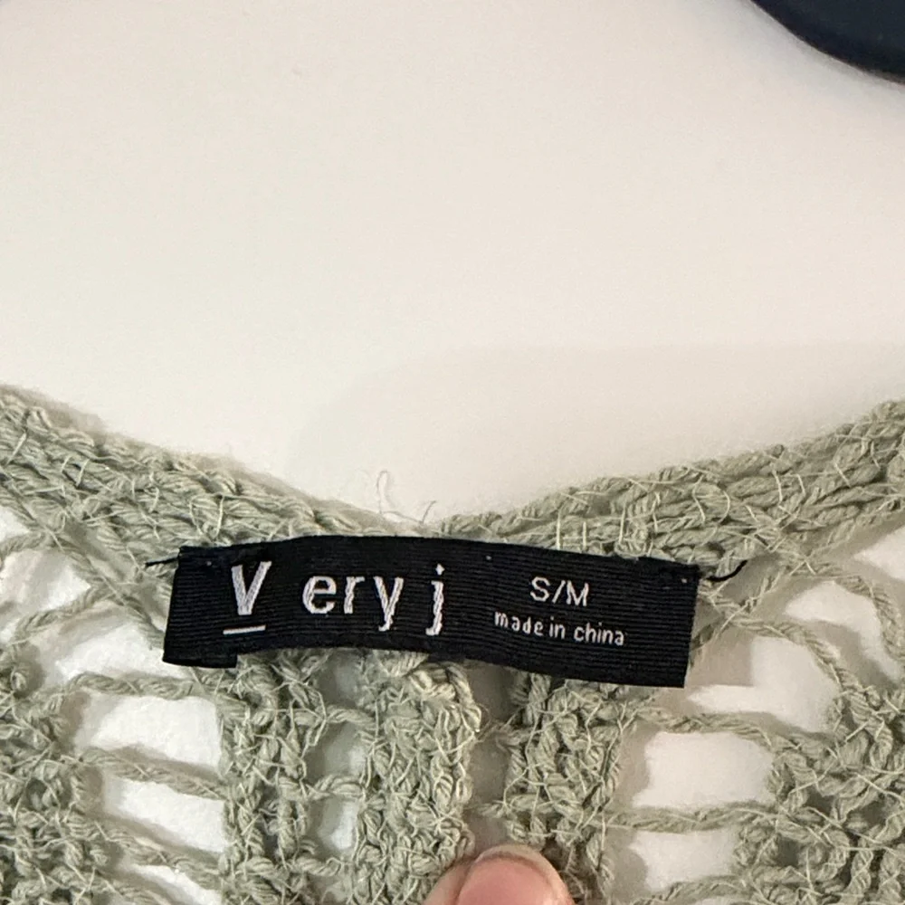 Very J Olive Green Crochet Open Front Cardigan - Picture 2 of 7
